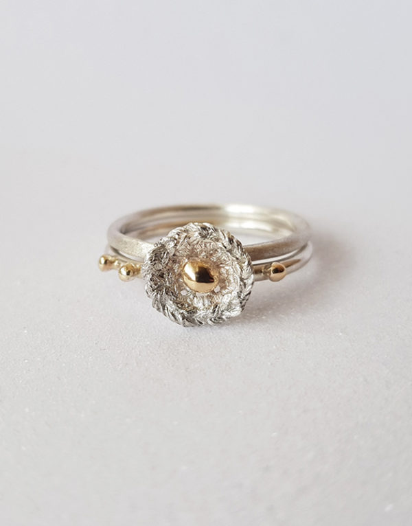 sterling silver ring with flower gold drops