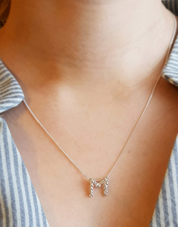 silver M letter pendant necklace
