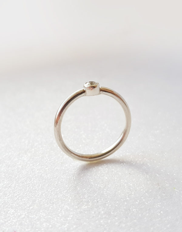 minimalist white gold ring with diamond