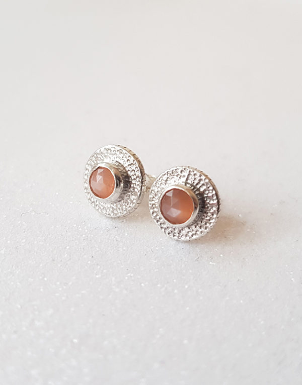 peach moonstone textured stud earrings
