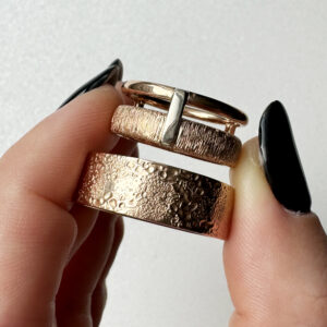 Unique wedding rings for couple in 14K rose gold