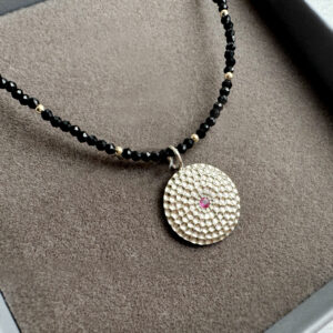 Unique 14K white gold pendant with ruby and spinel necklace